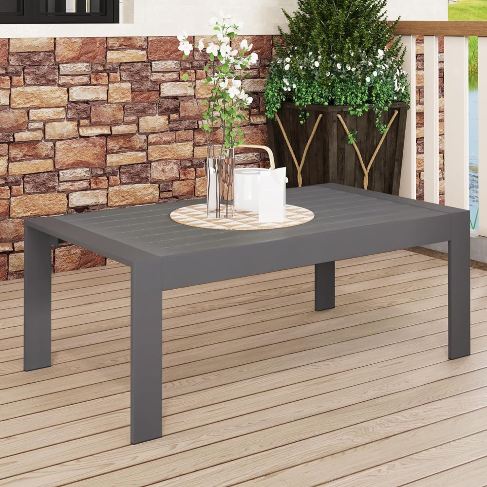 All-Weather Aluminum Outdoor Coffee Table, Modern Coffee Table for Outside, Rectangle Patio Coffee Table-White