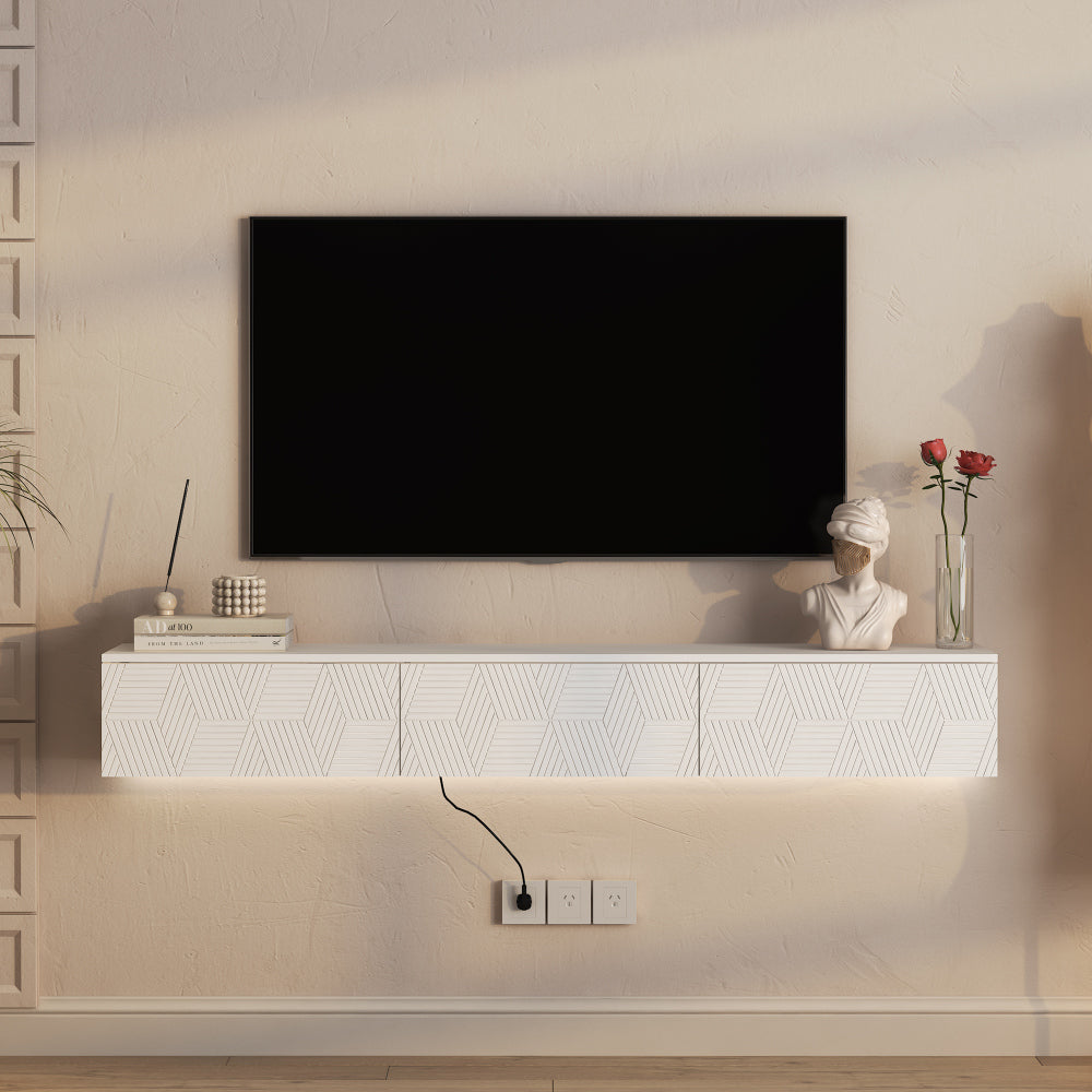 Floating TV Stand Wall Mounted with 16 Color LEDs,63" Modern TV Stand, Floating TV Cabinet Entertainment Center for 55 60 65 Inch TV,Black