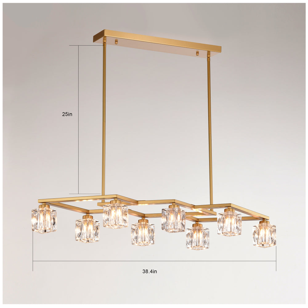 Crystal Chandelier for Dining Room, 8-Light Kitchen Chandelier Light Fixture Modern Metal Industrial Chandeliers for Farmhouse Entryway Living Room--Matte Gold (8*G9 Bulbs Included)