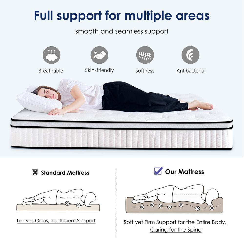 Twin Size Mattress,10 Inch Hybrid Mattress, Individually Pocketed Innerspring, Medium FirmTwin