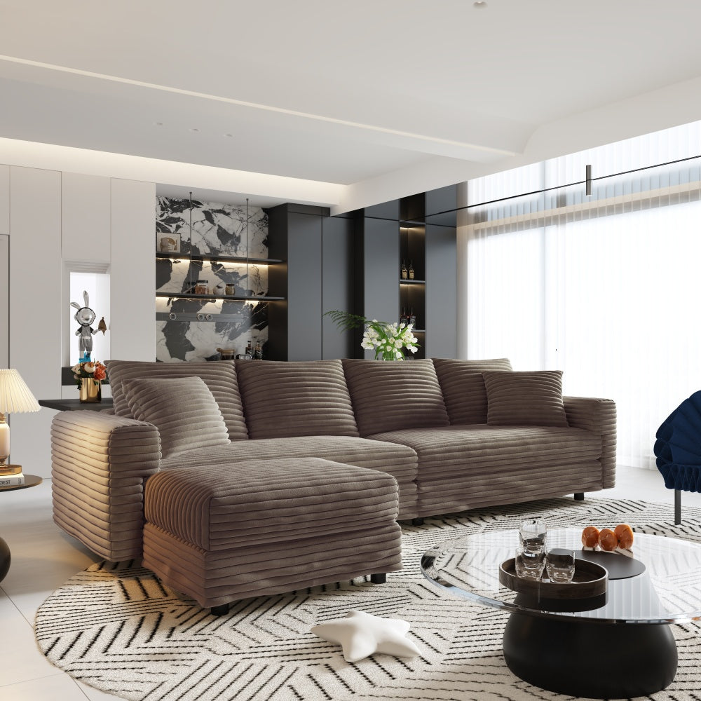 Plush Corduroy Ottoman to Combine with 2 Seater Sofa, 3 Seater Sofa and 4 Seater Sofa, Suitable for Living Rooms, Apartments, Offices,Grey