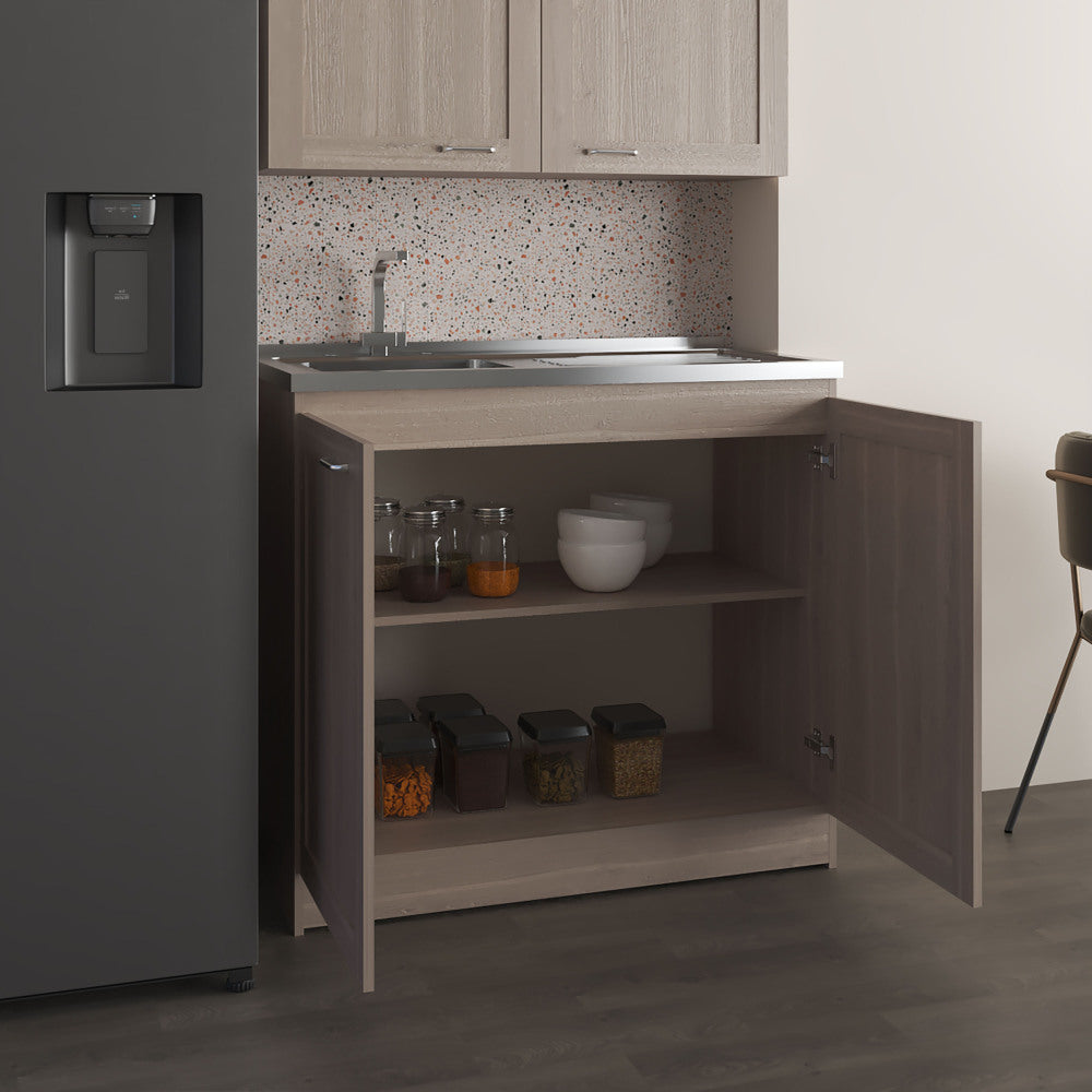 Zurich 39" Wide Utility Sink, Base Cabinet Two-Door Cabinet With Two Shelves, Stainless Steel Sink, Laundry Room, Garage Sink, Light Gray