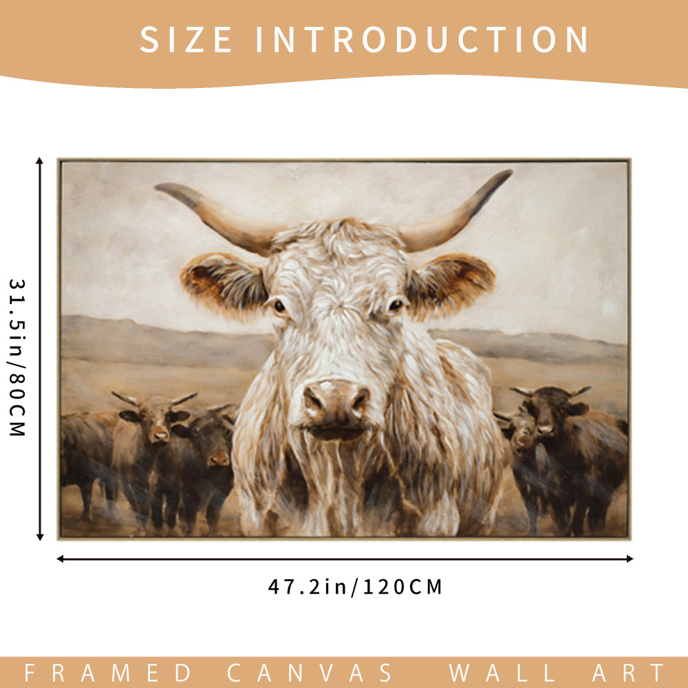 White Highland Cow Canvas Wall Art - Modern Minimalist Animal Art Print for Living Room Bedroom Decor, Framed in Solid Wood, Nature Inspired Wall Decordecorative picture Oil painting