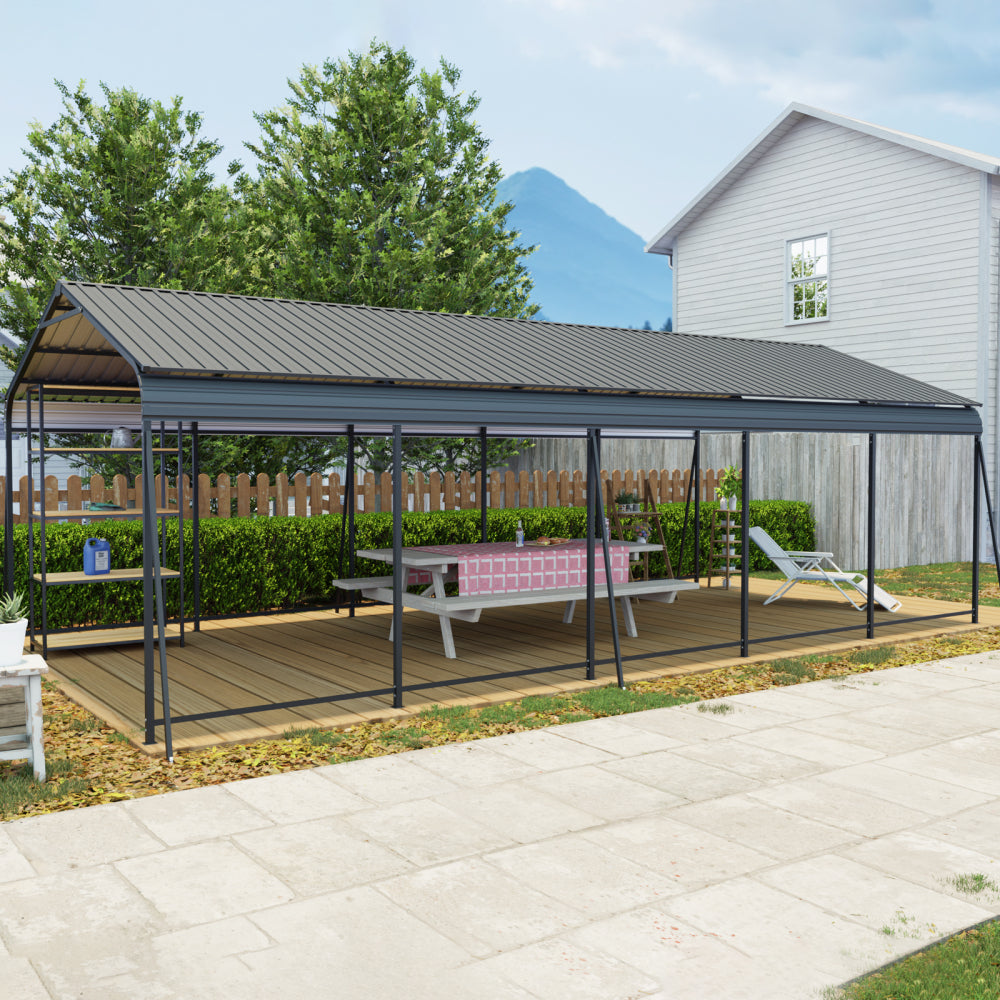 13×26.5 FT Carport, Heavy Duty Carport Canopy with Galvanized Steel Roof and Frame, Metal Carport Large Garage with 6 Fixed inclined square tube supports for Driveway Car, Truck