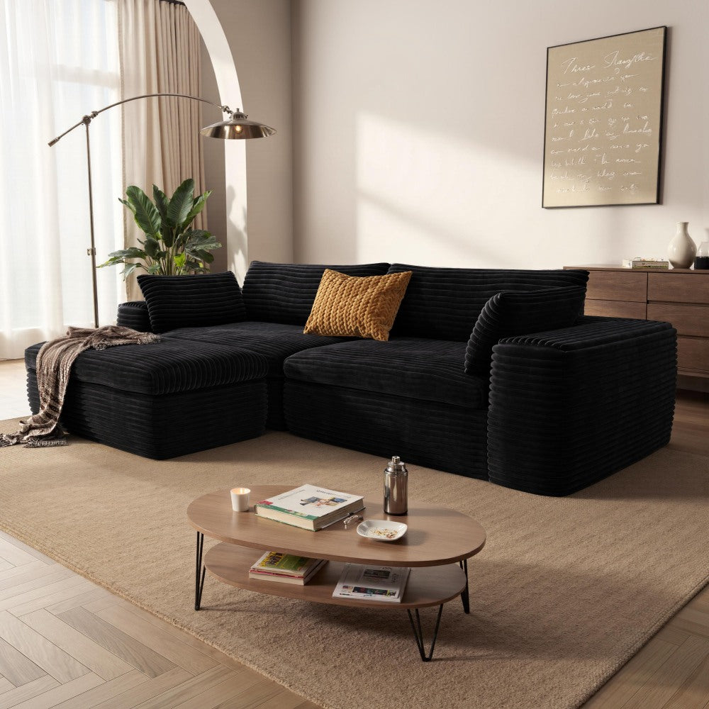 Cloud Sectional Couch with L-Shape Chaise,Modern Modular Sofa with Deep Seat, Upholstered Couches for Living Room Bedroom,No Assembly Required, Black (Corduroy Fabric)