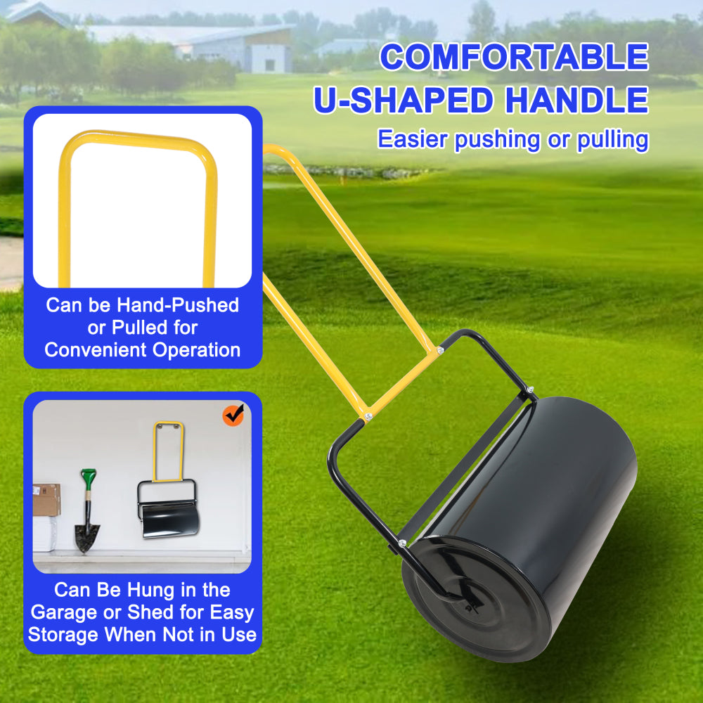 40 litre high capacity lawn roller, can fill sand/water, U-shaped ergonomic handle, easy to push and pull, suitable for gardens, farms, parks, black