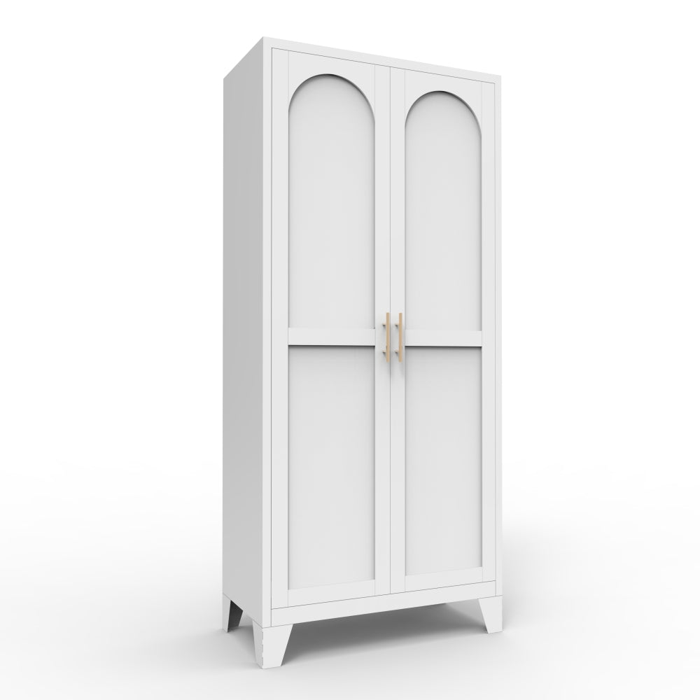 71'' 2 Shapely Doors Cabinet, Metal Storage Cabinet with Doors and Adjustable Shelves, for Bedroom, Living Room, Kitchen(White)