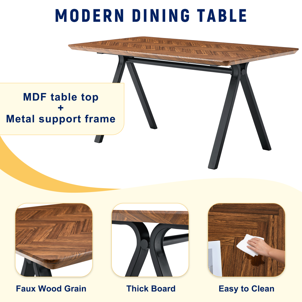 Set of 4 Modern Transferred Walnut Leg Suede Backrest Dining Chair and Herringbone MDF Dining Table Set - A Model of Elegance and Durability for Home Furnishing.