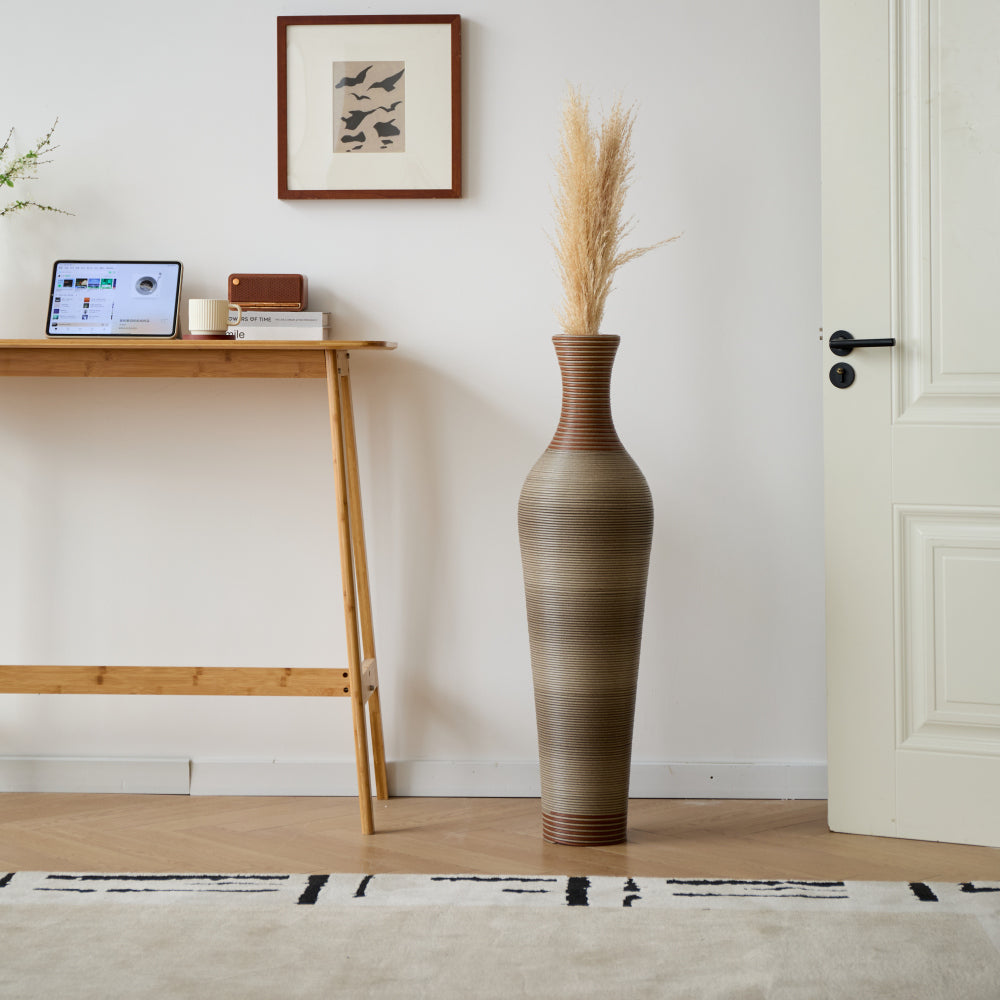 39-Inch-Tall Vase, Brown Decorative Floor Vase, Classic Neat Floor Vase Tall Freestanding Flower Holder, Artificial Rattan Vase, PVC Floor Vase, Flower Holder for Home Decor