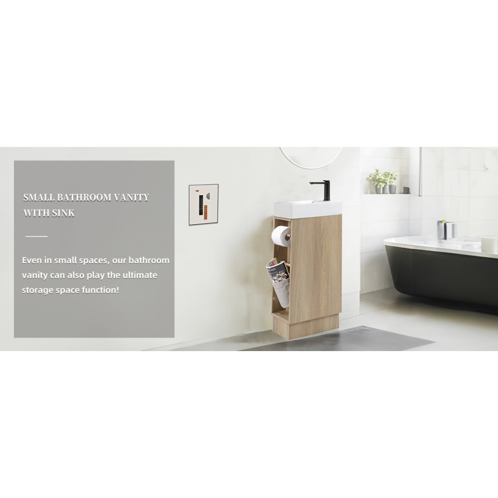 16 inch Bathroom Vanity Sink Combo for Small Bathroom - Natural Ash