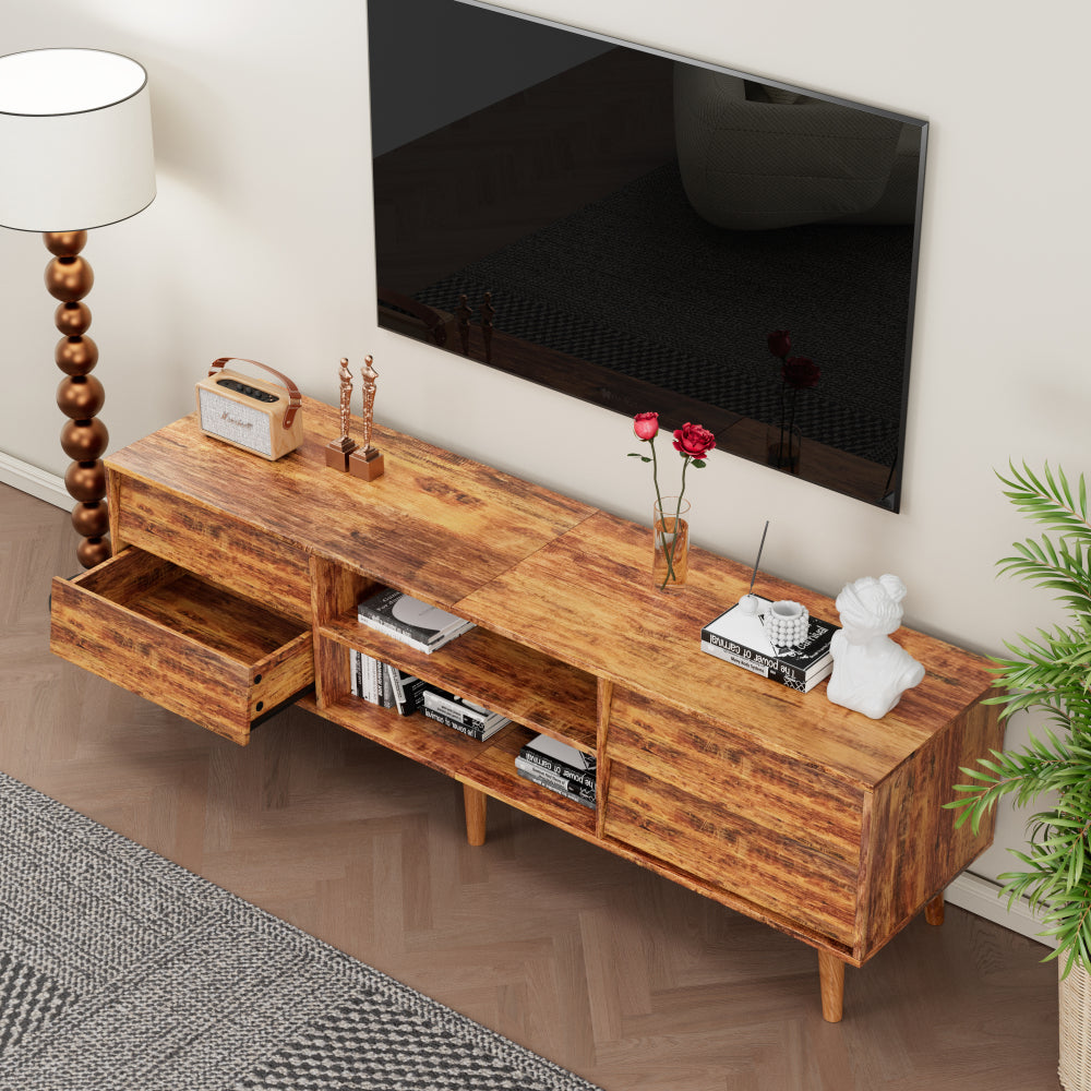 63 Inch TV Stand Features Vintage-style and Bevel Design, TV Stand with Drawers, Entertainment Center for Living Room Bedroom, TV Media Console