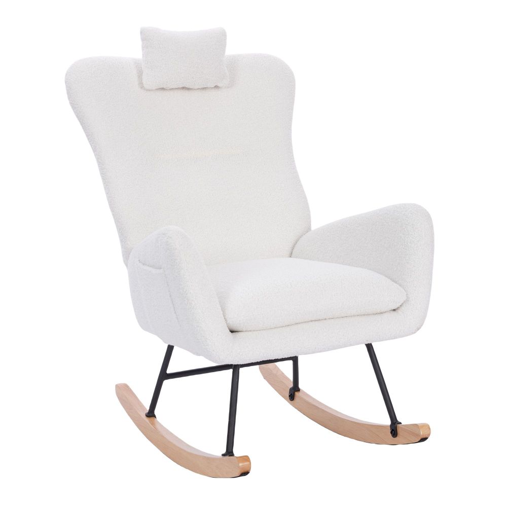 Teddy Upholstered Nursery Rocking Chair for Living Room Bedroom(DARK GREY Teddy)
