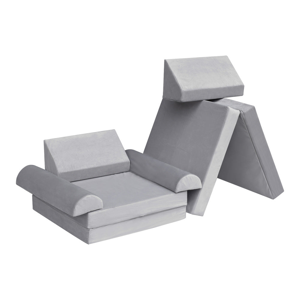 Modular Kids Play Sofa,8-Pieces Convertible Modular Play Sofa Bes for Playroom,Bedroom, Muti-purpose Play Couch for Kids,Grey