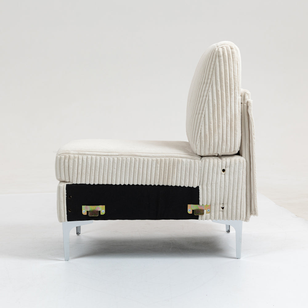 Modular Sectional Sofa Armless Seat Module, Corduroy Sectional Couch, Single Couch Modular Armless Accent Chair with Back Cushion, Beige
