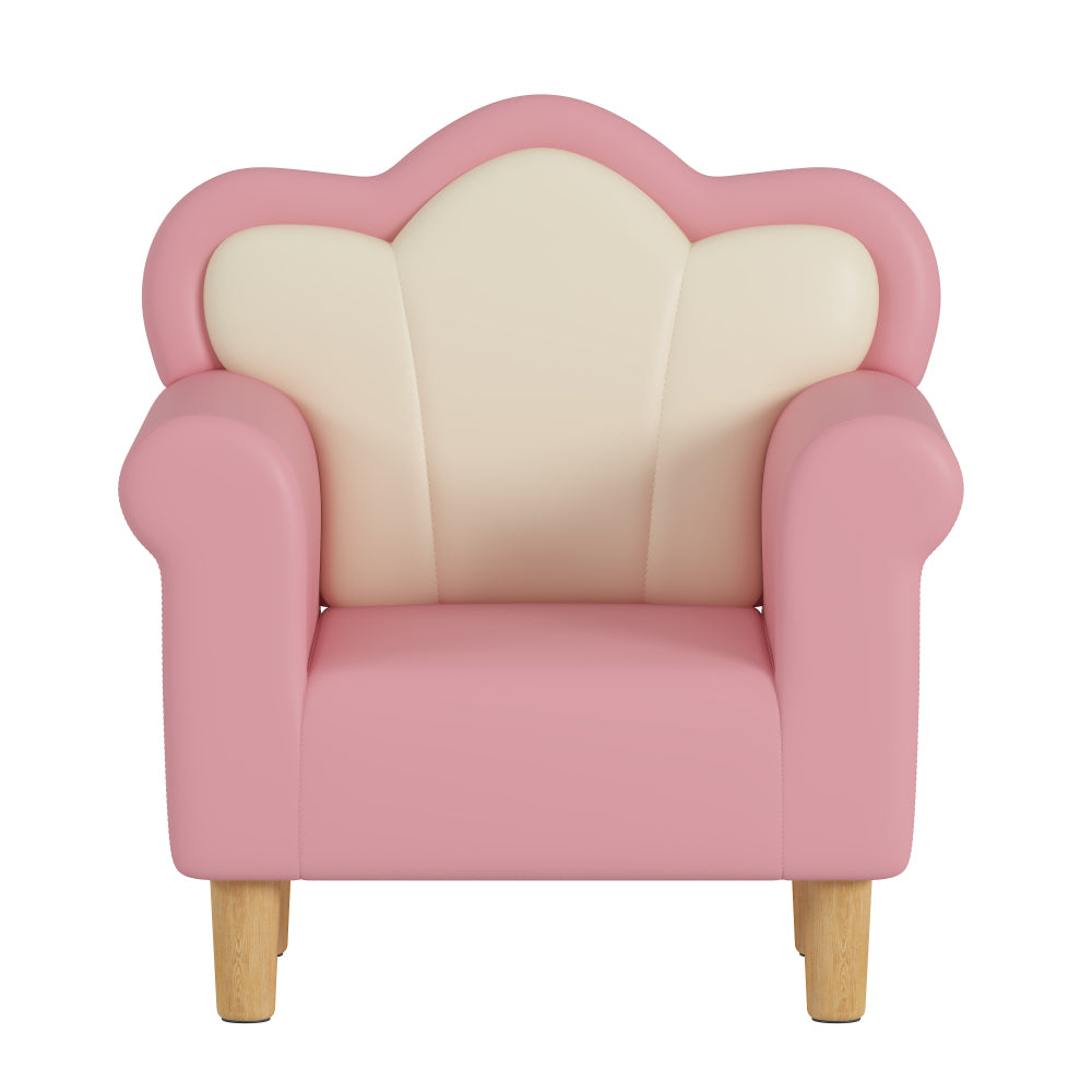 Upholstered Kids Sofa, Princess Armchair for Children, Petal Shape Toddler Sofa Chair for Playroom, Children's Bedroom, Pink+White