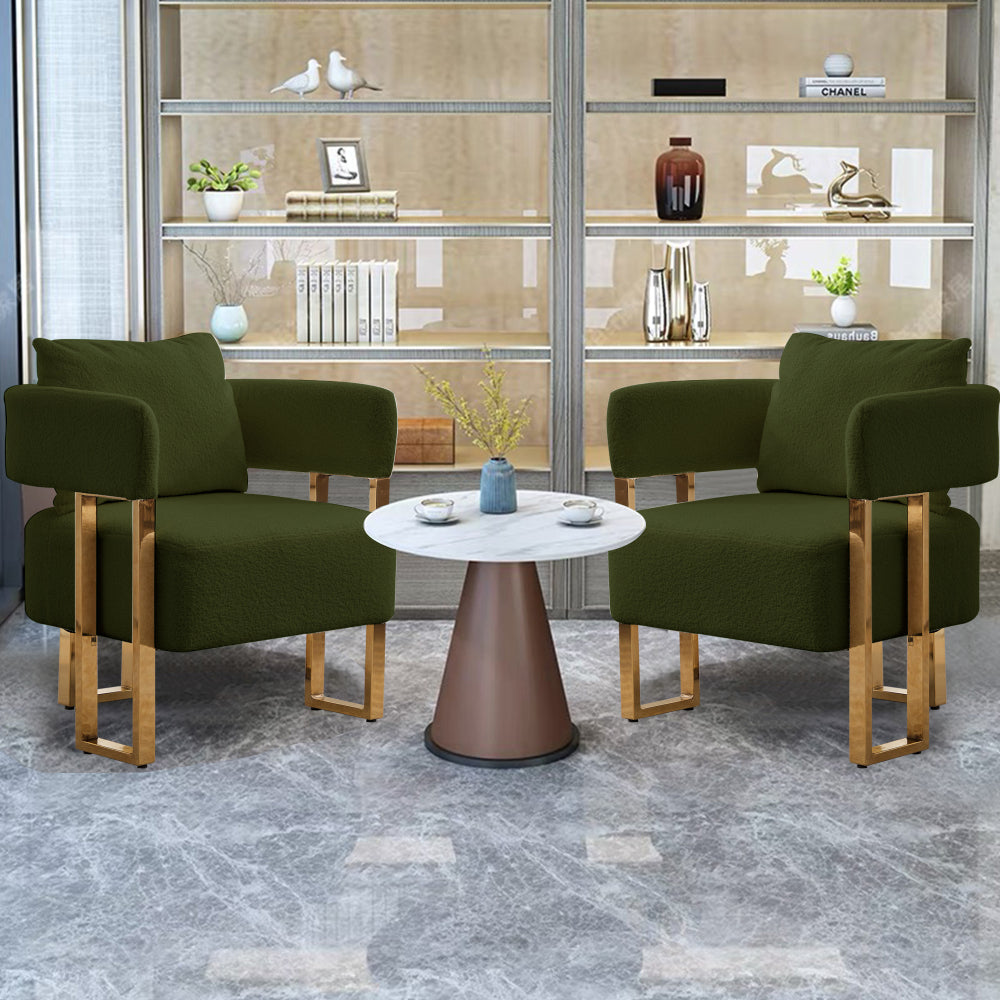 TS Modern decorative chair, living room side chair with gold metal legs, no wheels, suitable for dressing area, reception room, office,Teddy fleece upholstered metal foot sofas 2PCS White