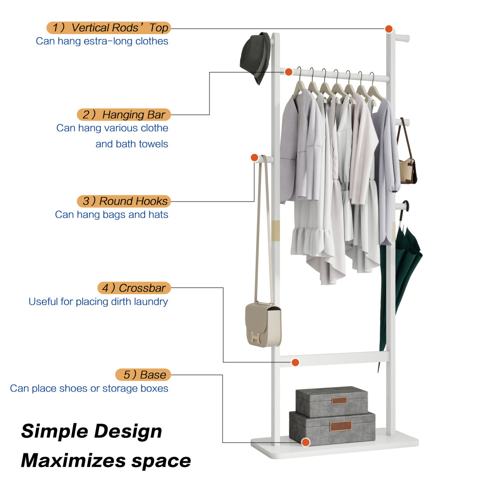 Coat Racks solid wood hanger 23.6* 11*64.1in Solid environmental protection easy to assemble beautiful can be placed in the bedroom/entrance/living room (white)