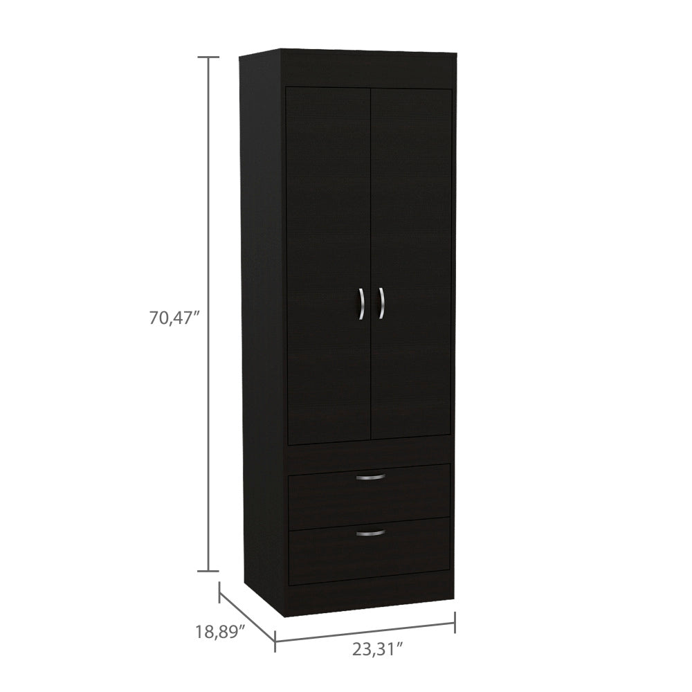 Lisboa Armoire, Rod, Double Door, Two Drawers, Metal Handles