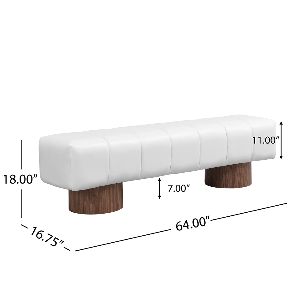 Upholstered Dining Bench for Dining Room, No-Assembly End of Bed Entryway Bench Ottoman for Bedroom Living Room, Beige PU Stool Top Wood Leg 300 LBS Weight Capacity
