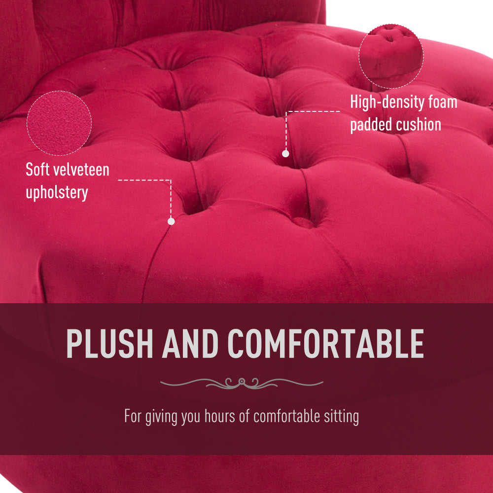 HOMCOM High Back Accent Chair, Upholstered Armless Chair, Retro Button-Tufted Royal Design with Thick Padding and Rubberwood Leg for living Room, Dining room and Bedroom, Crimson Red