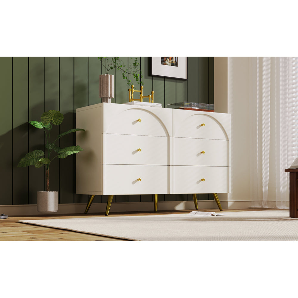 Modern metal foot six-drawer dining cabinet, combining high-quality wood and metal, simple style, dining/living room/kitchen storage cabinets, providing large storage space