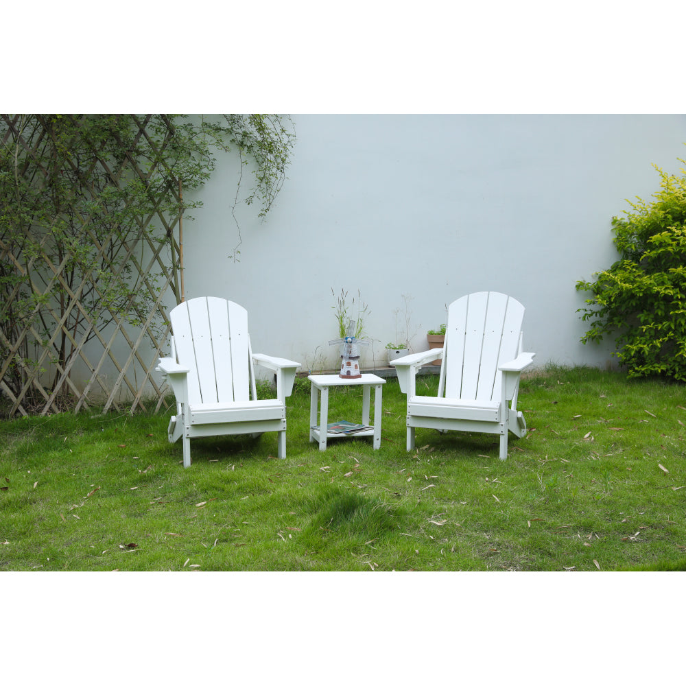 Folding Adirondack Chair with Side Table, 3-Piece Adirondack Chair Set with Wood Texture, Navy Blue(includes 2 Chairs and 1 Table)