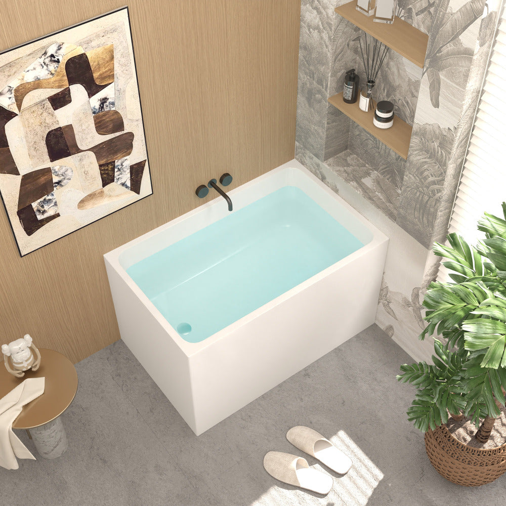 43" Acrylic Freestanding Bathtub ,Spacious rectangle Shape, Gloss White Finish, Chrome Overflow & Pop-Up Drain CUPC Certificate
