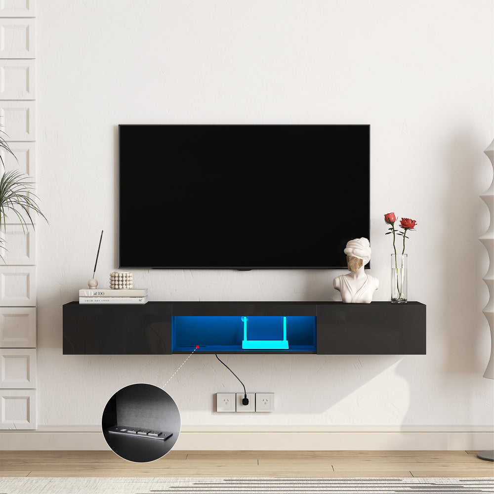 Floating TV Stand Wall Mounted with 16 Color LEDs,63" Modern TV Stand, Floating TV Cabinet Entertainment Center for 55 60 65 Inch TV,Black
