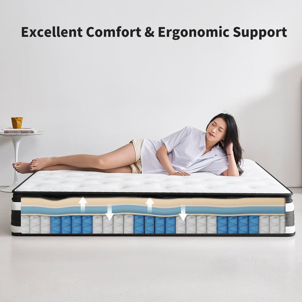 12 Inch KING Size Hybrid Mattress Individual Pocket Spring Oeko-Tex 100 Breathable Memory Foam Knitted Cover CertiPUR-US