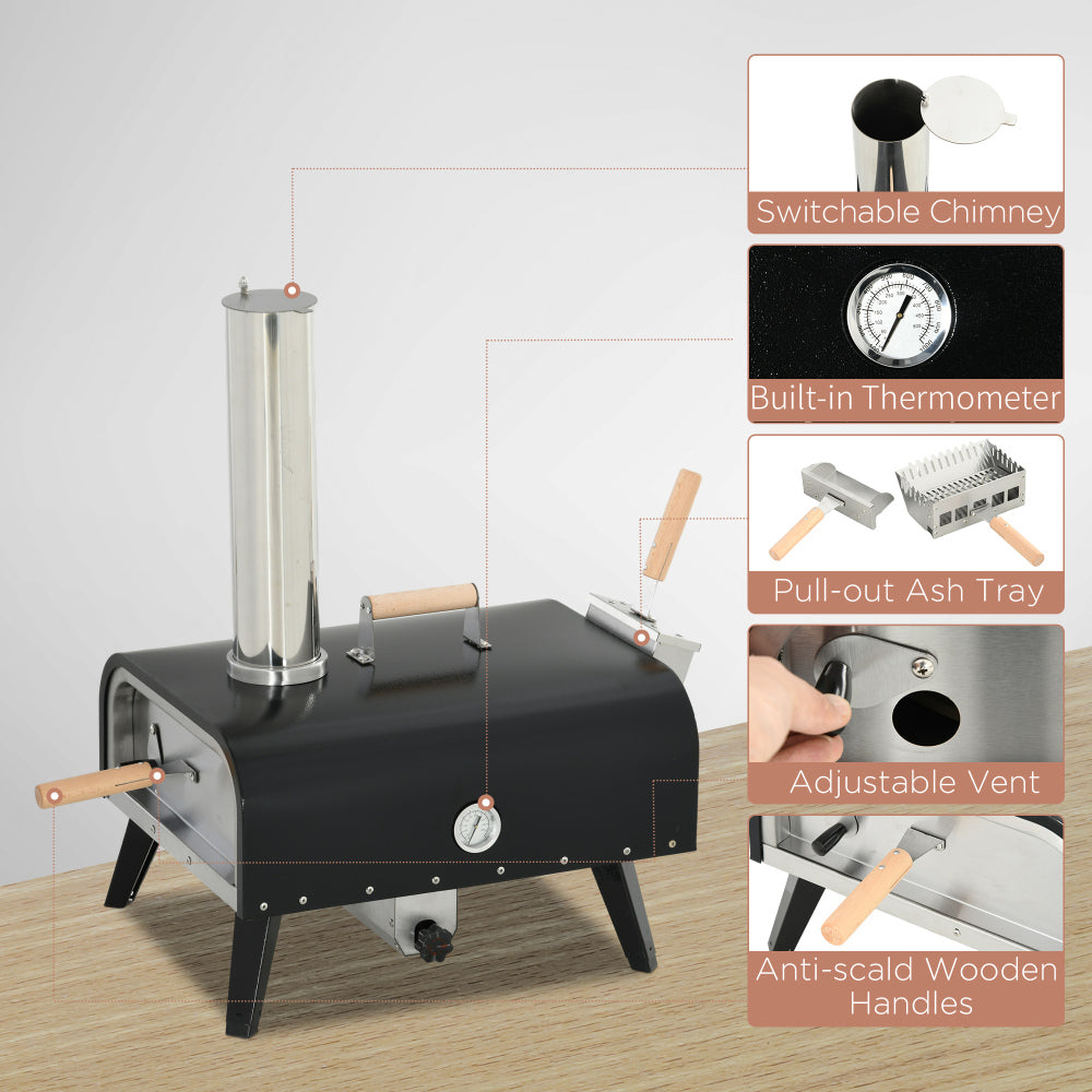 Outsunny Outdoor Pizza Oven with 12" Rotating Stone, Peel and Cover, Portable Pellet Wood Fired Pizza Maker with Foldable Legs, Stainless Steel Pizza Grill for Outside, Backyard, Outdoor Kitchen
