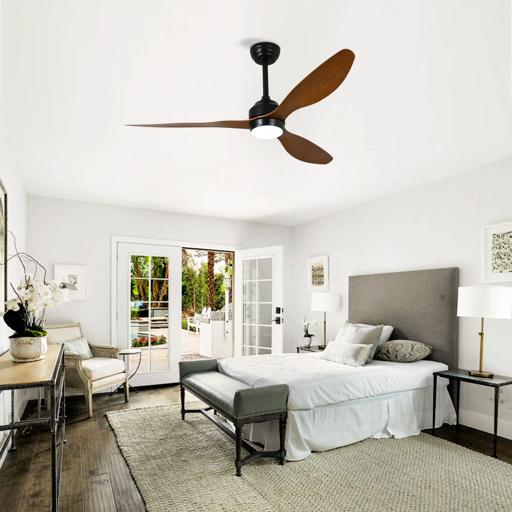 52" Ceiling Fan with Lights Quiet DC Motor 3 ABS Blade Ceiling Fans 6 Speed Levels,Reversible Ceiling Fan, for Patio Living Room, Bedroom, Office,Indoor. Matte Black + Walnut