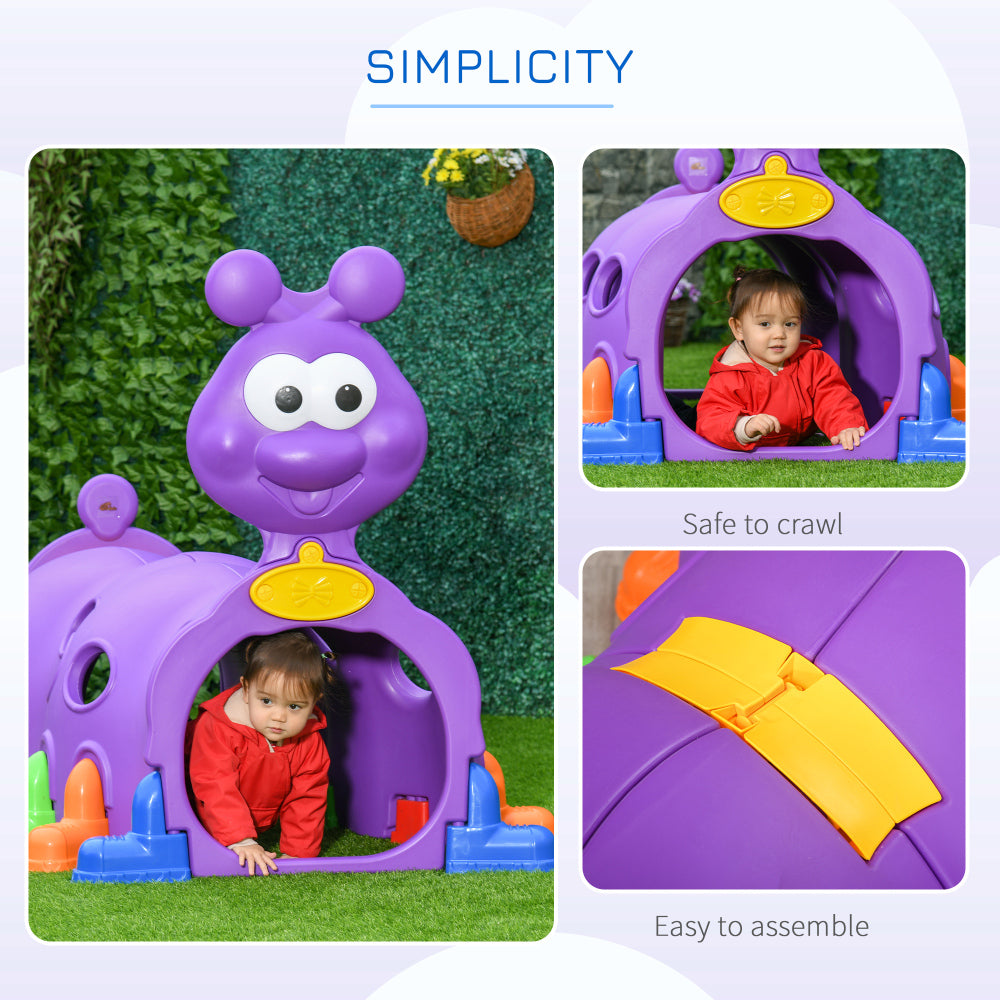 Qaba Caterpillar Climbing Tunnel for Kids Climb-N-Crawl Toy Indoor & Outdoor Toddler Play Structure for 3-6 Years Old, Purple