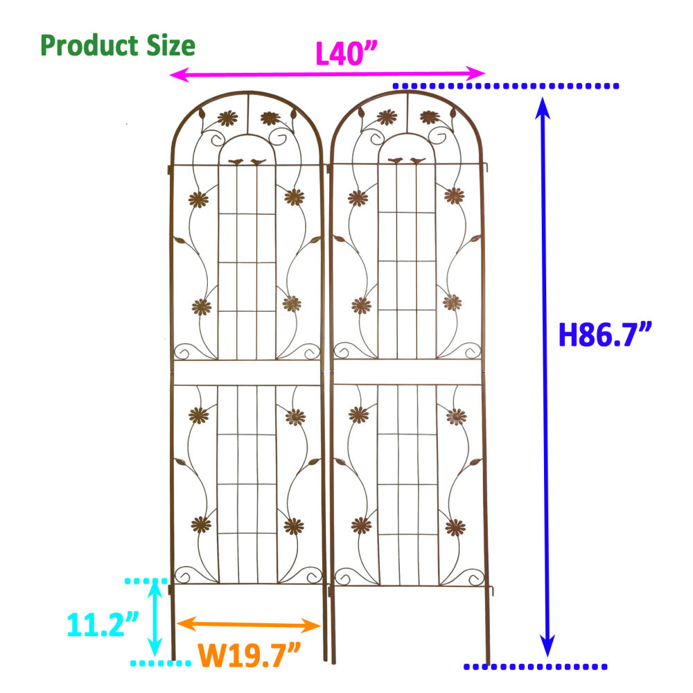 2 Pack Metal Garden Trellis 86.7" x 19.7" Rustproof Trellis for Climbing Plants Outdoor Flower Support Brown