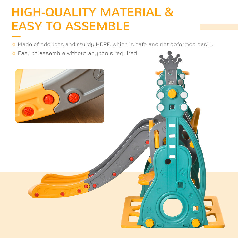 Qaba 3 in 1 Toddler Swing and Slide Set, Kids Slide with Climber, Ultra-Safety, Basketball Hood, Baby Playground Set, Fun Indoor/Outdoor Playset Exercise Toy for Ages 1.5-3