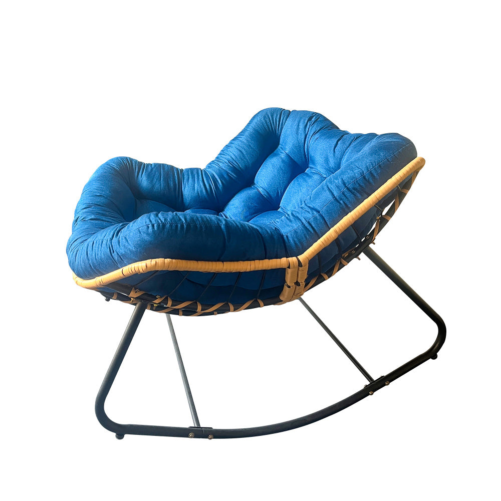 9.7Ibs Ultra-Plush Rattan Rocking Chair With Anti-Tip Design, 450LB Capacity Rattan Lounge Chair for Balcony,Living Room,Garden,Patio - Easy Assembly Blue