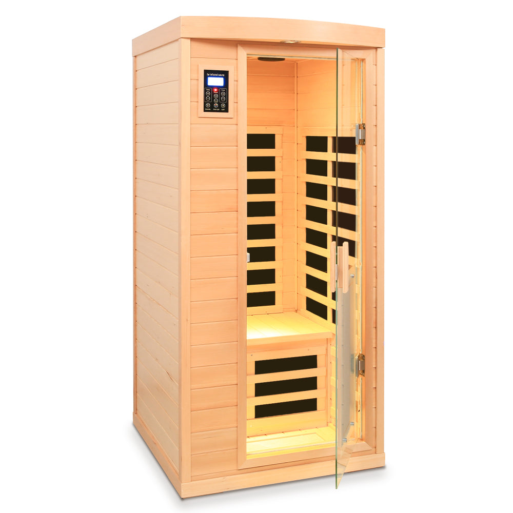 Low EMF Front door with heating panel One people Hemlock Far-infrared Indoor sauna room