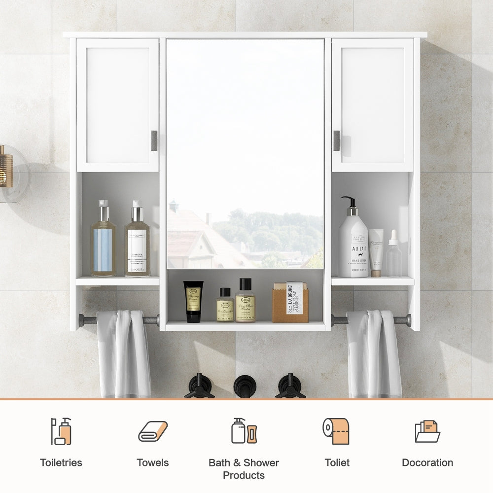 35'' x 28'' Modern Wall Mounted Bathroom Storage Cabinet, Bathroom Wall Cabinet with Mirror, Medicine Cabinet with Towels Bar