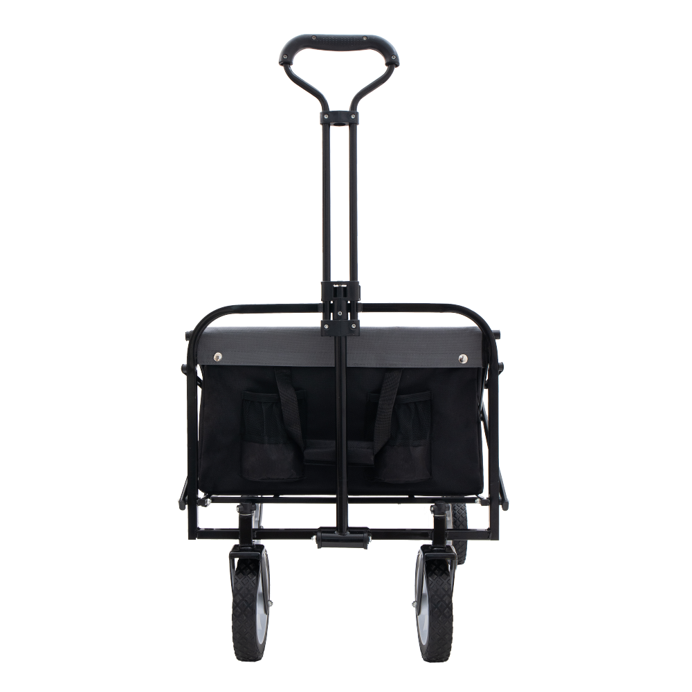 Collapsible Foldable Wagon Cart with strapping system Beach Wagon Utility Cart Utility Wagon Grocery Cart for for Camping Shopping Sports Gardeing Fishing Supports 360lbs All-Terrain Wheels black