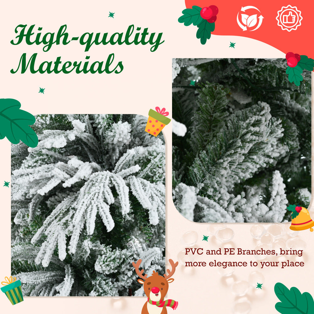 7.5FT Pre-Lit Spruce Snow Flocked Christmas Tree, Artificial Hinged Xmas Tree with 350 Multi-Color LED Lights, 8 Flashing Modes &1389 Snow Branch Tips, Holiday Office Home Décor
