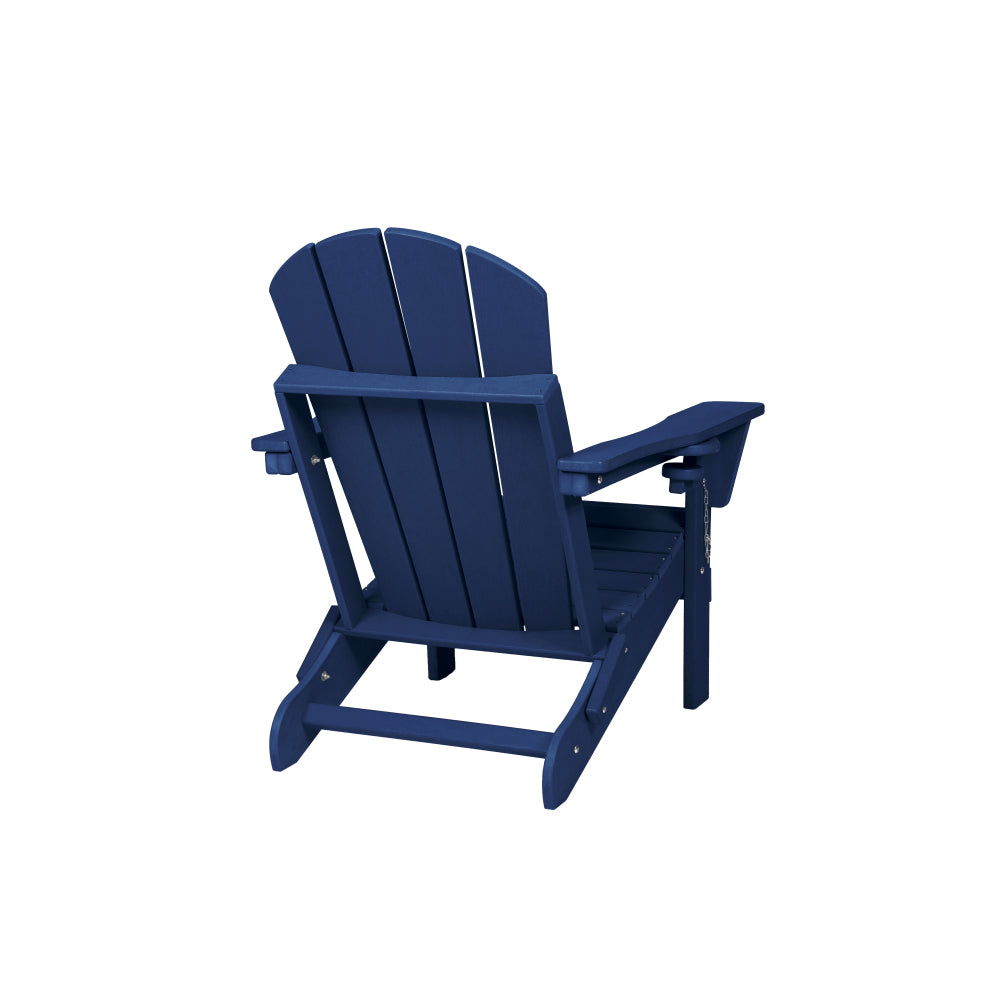 Folding Adirondack Chair with Side Table, 3-Piece Adirondack Chair Set with Wood Texture, Navy Blue(includes 2 Chairs and 1 Table)