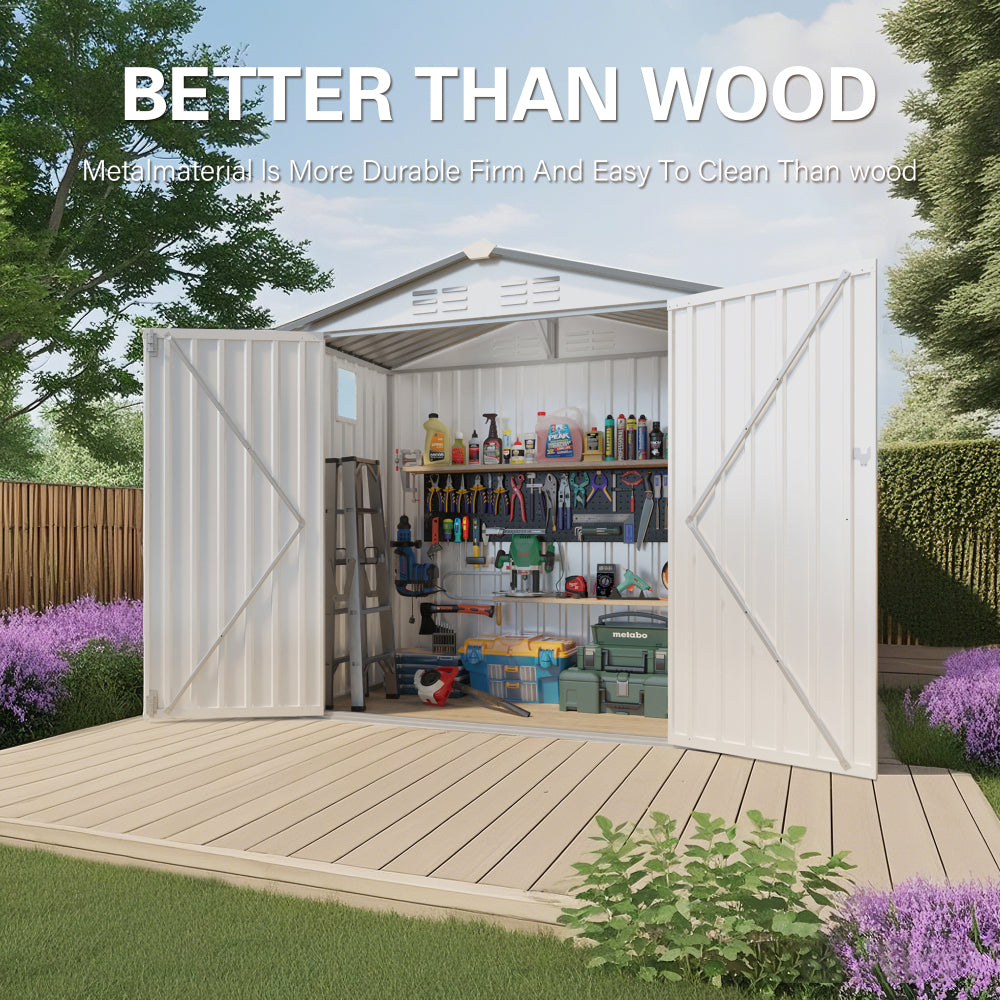 6X3.5FT Metal Storage Shed,Tool Shed with Peaked Roof Waterproof with Clear Window and Lockable Door Compact Tool Shed for Garden, Backyard,Patio,Sundries and Bike Storage, White