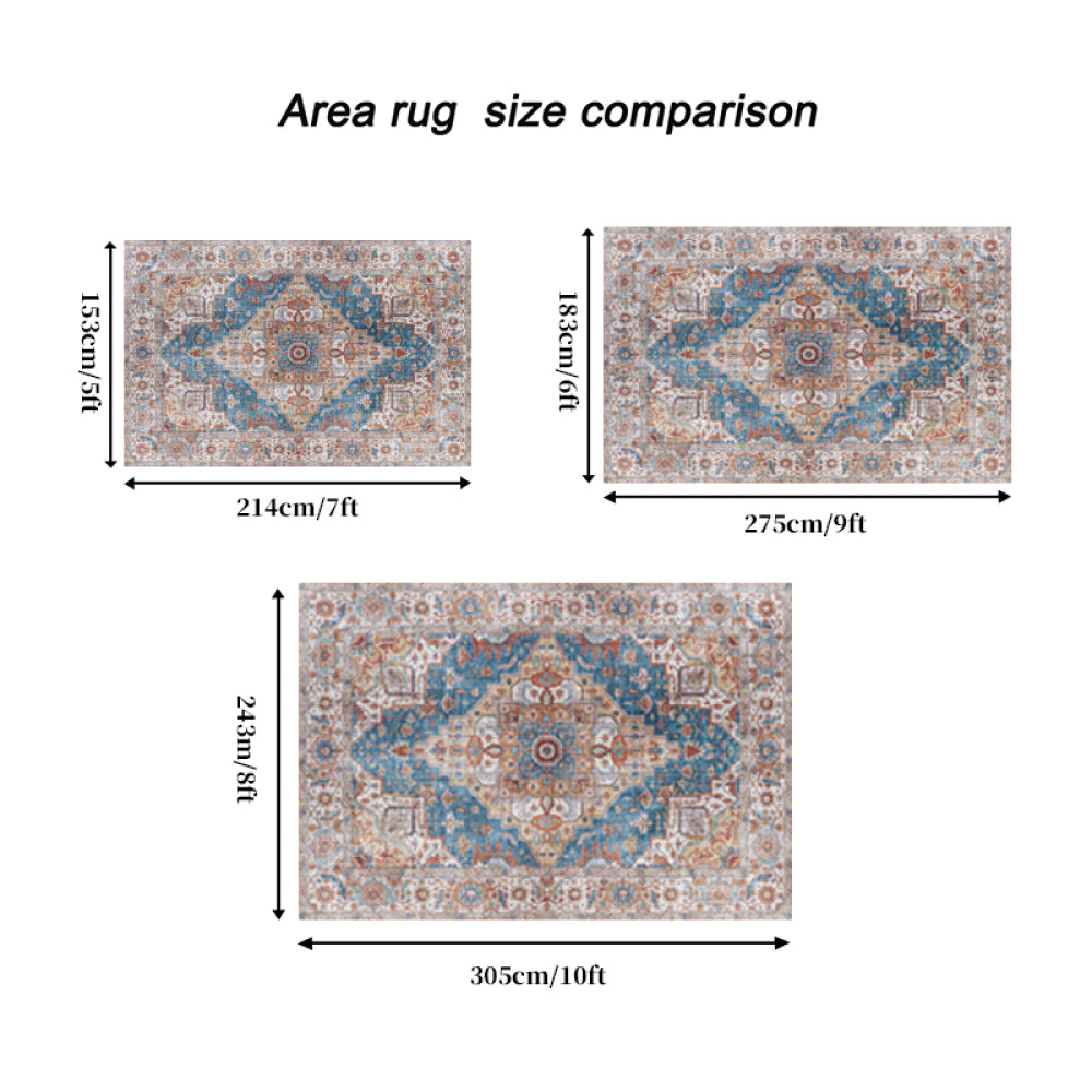 Area Rug 5x7 Vintage Bohemia Large Persian Non-slip Washable Rug For Living Room Kitchen Bedroom Living Room Flower Design Blue/Yellow