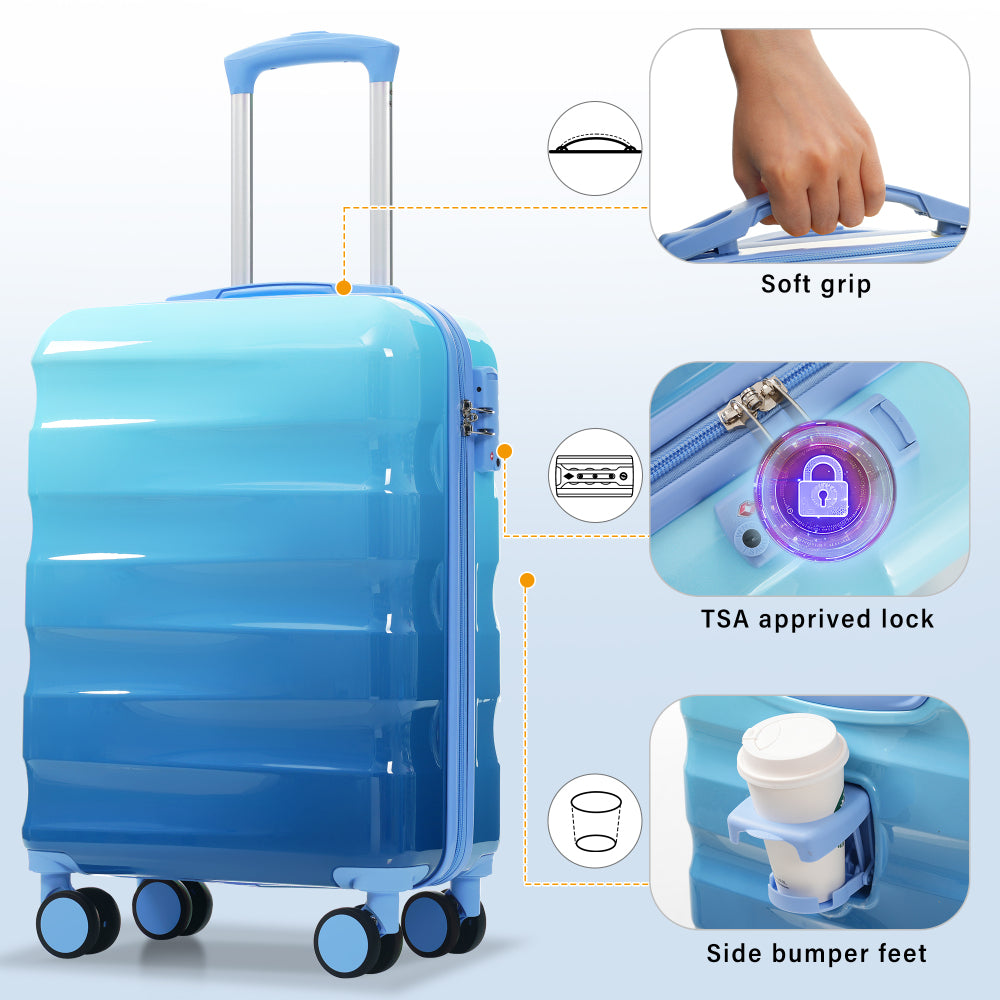 20" Carry-on Luggage with Cup Holder – Lightweight Glossy Hardshell Suitcases with Spinner Wheels, TSA Lock, Airline Approved, 2 Piece Set