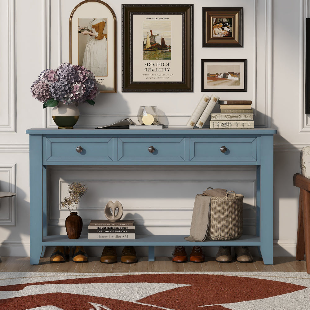 U_Style 55.4" Modern Entryway Console Table with Three Storage Drawers,Sideboard with Poplar Legs and Metal Handles ,Contemporary Narrow Sofa Table for Living Room,Bedroom,Small Apartments, Foyer
