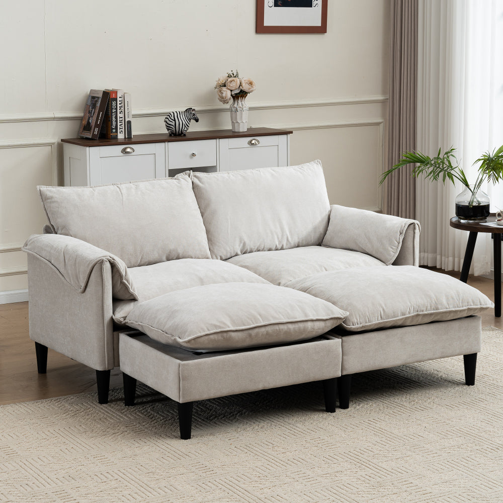 Convertible Combination Sofa Sofa U-Shaped Sofa with Footstools with Storage, Beige Sofa for Living Room, Living Room/Bedroom/Office/Small Space 2-Seater Combination Sofa-Beige