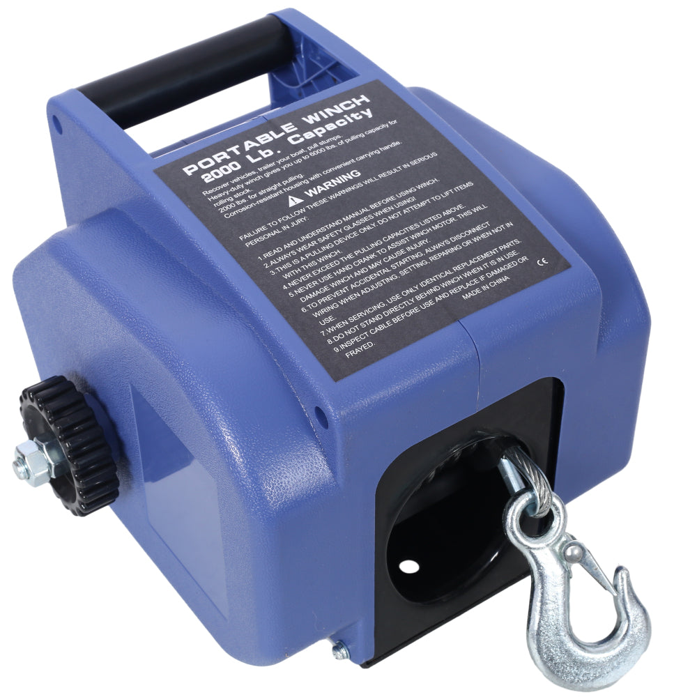 12v 2000lbs Trailer Winch,Reversible Electric Winch,for Boats up to 5000 lbs,Galvanized Wire Rope,with extra pulley hook, Rapid Mount, wirelss remote control,power in and power out.blue plastic casing