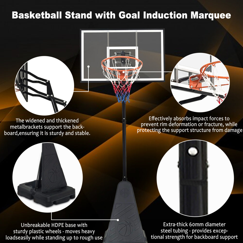 Portable Basketball Hoop for Youth Adults & Professional Match,Adjustable Height 8.04 ft to 10.01 ft,44 inch Backboard with Rebound System, Indoor/Outdoor Basketball Goal with Rebound Board and Wheels