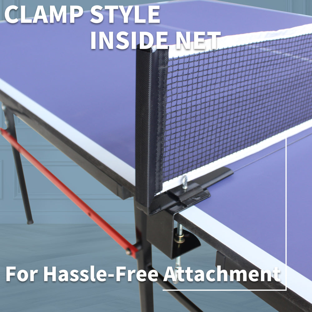 8ft Mid-Size Table Tennis Table Foldable & Portable Ping Pong Table Set for Indoor Games with Net, 2 Table Tennis Paddles and 3 Balls