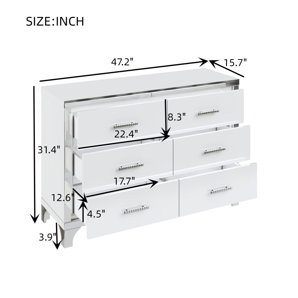3-Pieces Sets,Dresser and Two Nightstands with Metal Handles and Mirror Decoration, Elegant and Subtle,White
