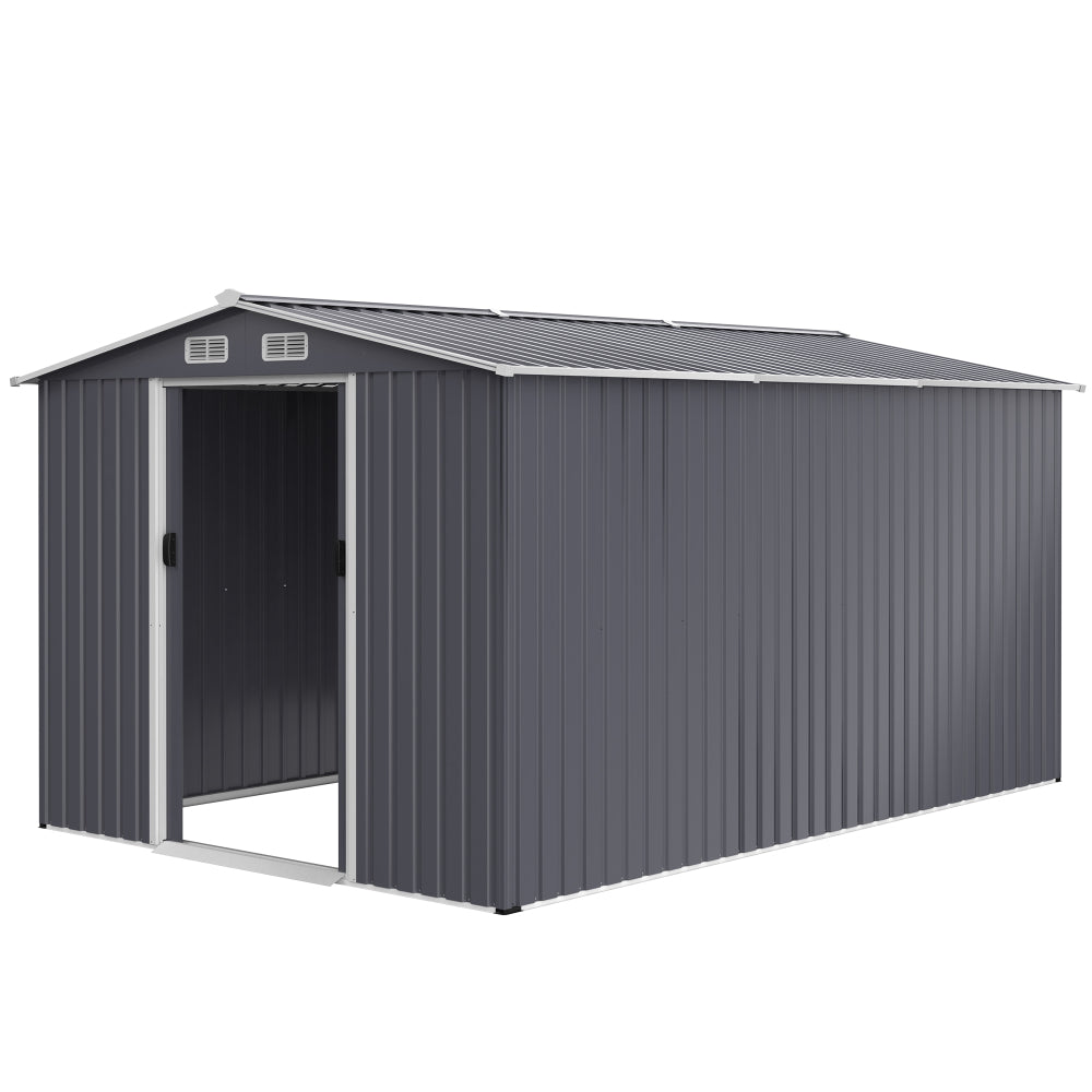 Outdoor Storage Shed 8 x 12 FT Large Metal Tool Sheds, Heavy Duty Storage House with Sliding Doors with Air Vent for Backyard Patio Lawn to Store Bikes, Tools, Lawnmowers Grey